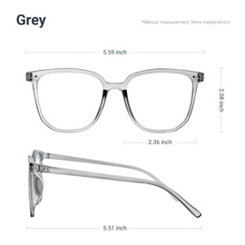 Zinging yea Blue light Blocking Glasses for Women & Men, Fake Clear Glasses Fashion Oversized Square Spectacle Frames (grey)