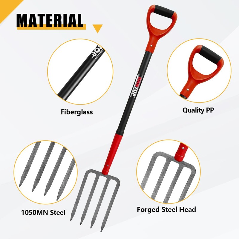 HANTOP 4-Tine Pitch Fork Garden Digging Fork Spading Fork Heavy
