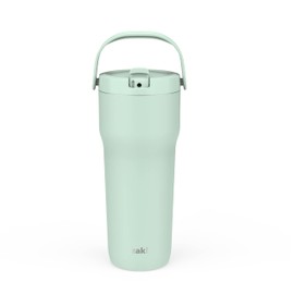 Zak Designs Sutton Travel Tumbler for On the Go, 30oz Stainless Steel with Vacuum Insulation, Straw Spout, Carry Handle for Cold Drinks (Icicle Mint Green)