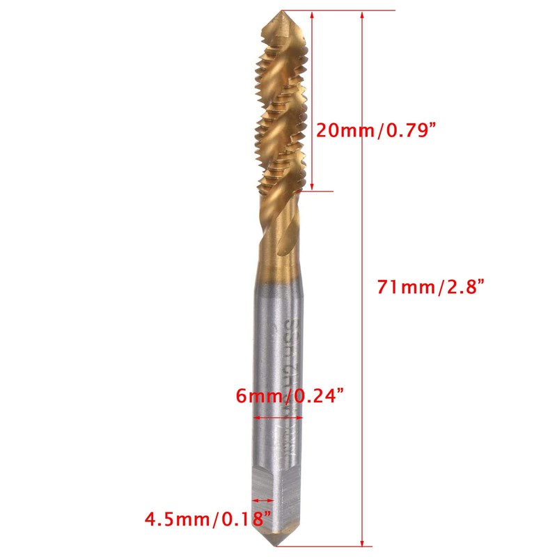TA-VIGOR Spiral Flute Tap M6, Metric Machine Threading Tap H2