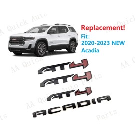 GMC 4PC Matte Black Red Door Rear Tailgate AT4 Acadia Badge Emblem 2020-2023 Acadia