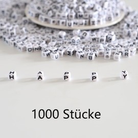 Zsail Letter Beads, 1000 Pieces, Acrylic Alphabet Letter Beads, A-Z Letter for Jewellery Making (6 mm, bg white-black)