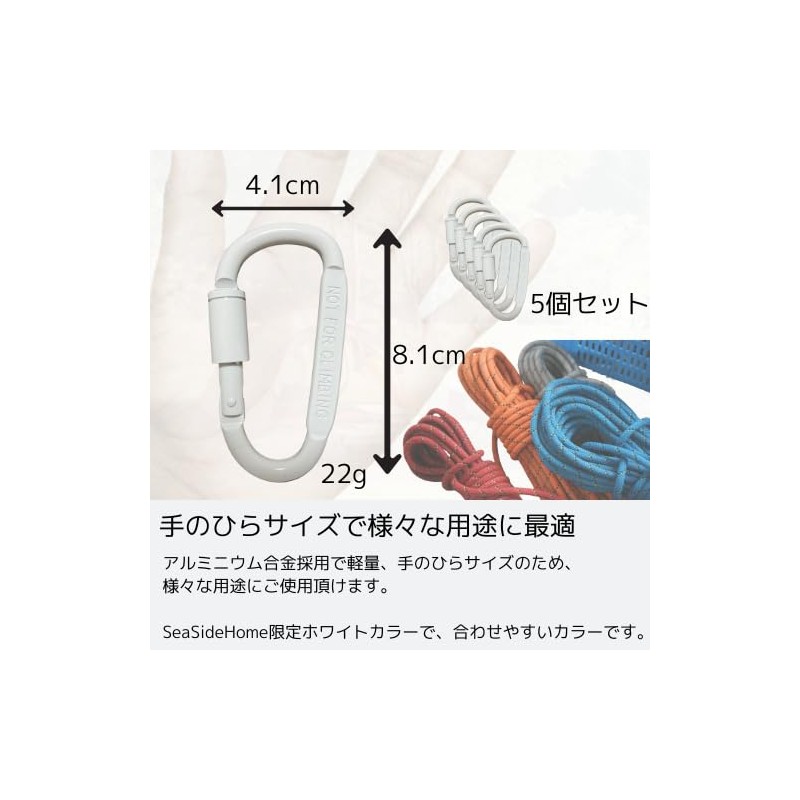 SeaSideHome Carabiner, Screw Lock Fixing Type, Rust Prevention, Multifunctional, Camping