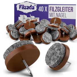 Filzada® 40 x Felt Glides Nail – Diameter 24 mm (Brown) – Professional Furniture Glides / Chair Glides Felt for Nailing