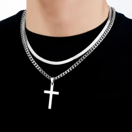 2 Collar Cruz Cadenas Acero Inoxidable Dijes Hombres Joyeria