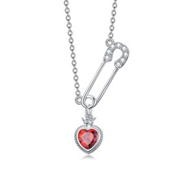 MISTBEE Safety Pin Necklace Sterling Silver Safety Pin Pendant With Red Safety Pin Jewelry for Women Mom Mother Day’s Gift, 18+2 inch, Sterling Silver, No Gemstone