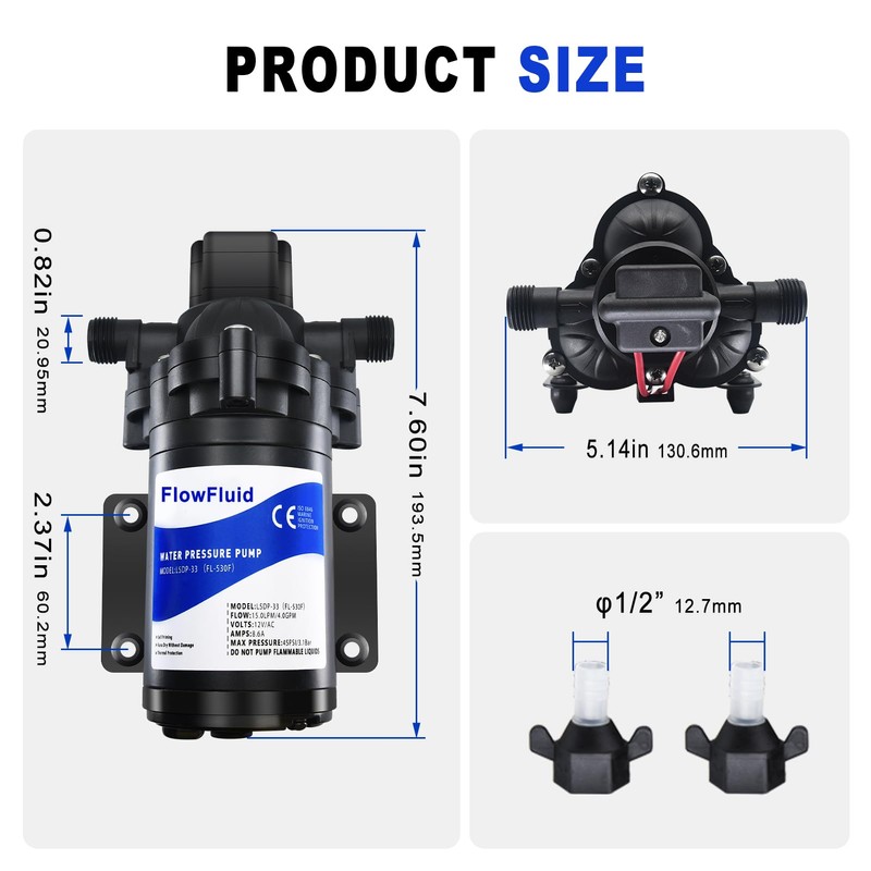 FlowFluid Water Pressure Booster Diaphragm Pump 110V AC for House,45PSI