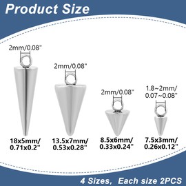 HOBBIESAY 8Pcs Spike Pendants 7.5-18mm Stainless Steel Cone Charm Metal Cone Charms Silver Spike Bead Pendants for DIY Bracelets Earring Necklace Jewelry Making,Hole:1.8-2mm