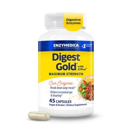 Enzymedica Digest Gold  ATPro, enzimas digestivas de máxima potencia, ayuda a digerir comidas copiosas para un alivio instantáneo de la hinchazón, 45 