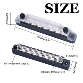 Zovfam Bus Bar Terminal Block 12V Power Distribution Block with 2 x 1/4" Posts and 12 x #8 Screws Terminals Marine Bus Bar with Ring Terminals Cover for Automotive Car Boat RV Truck (Red, Black)