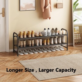 INGIORDAR Shoe Rack 2 Tier Long Storage Organizer Wide Metal Shoe Shelf for Closet Entryway Black
