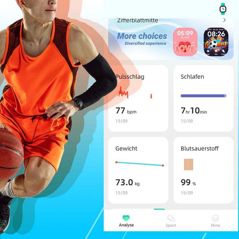 SmartWatch XINJI N2 with Bluetooth, AMOLED Touch Panel, Pulse/HRV/Blood Oxygen