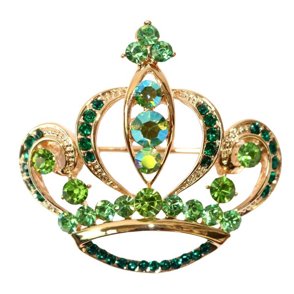 Navachi 18k Gold Plated Multicolor Crystal Royal Crown Brooch Pins,