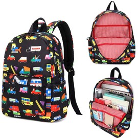 Preschool Backpack Kids Kindergarten School Book Bags for Elementary Primary Schooler (Truck Black) Medium