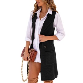 Danedvi Women Open Front Lapel Collar Cardigan Vest Button Down Long Sweaters Cardigan Solid Outerwear Coats