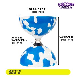 Juggle Dream Jester Diabolo Set - Bearing Axle Professional Diabolo with Aluminium Handsticks and Online Learning Video - Juggling Toy (Blue/White)
