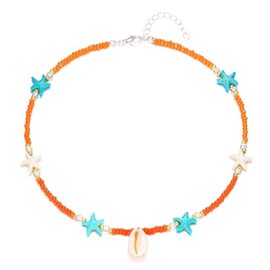 Pingyongchang Bohemian colorful beaded shell necklace, beach summer necklace orange