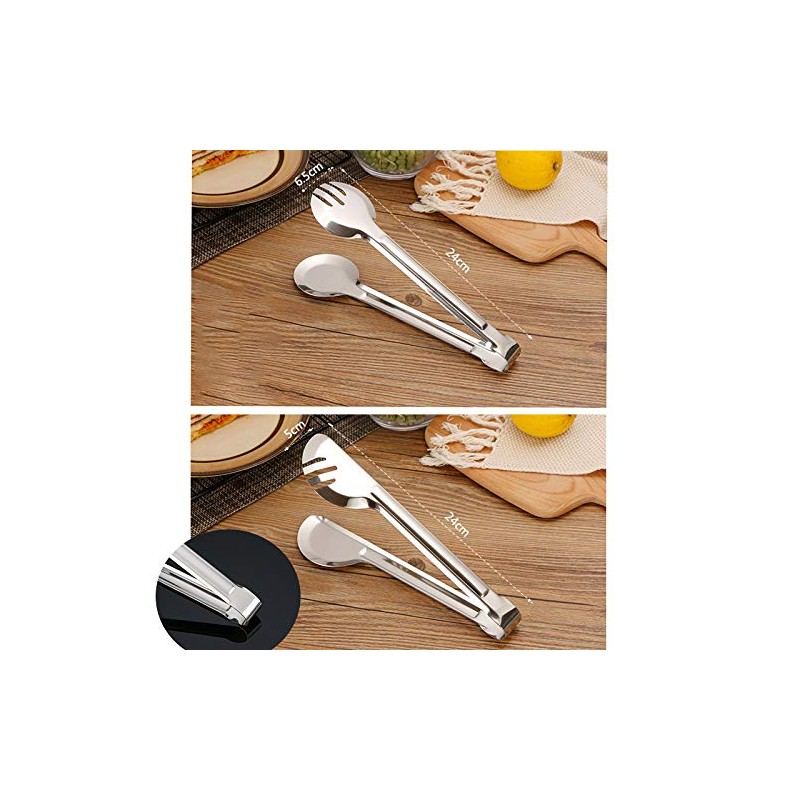 TF 9.5'' Stainless Steel Food Tongs, Silver, 6.5 x 24