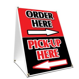 A-Frame Sidewalk Order Here Pick Up Here with Arrows Sign with Graphics On Each Side | 24" X 36" Print Size