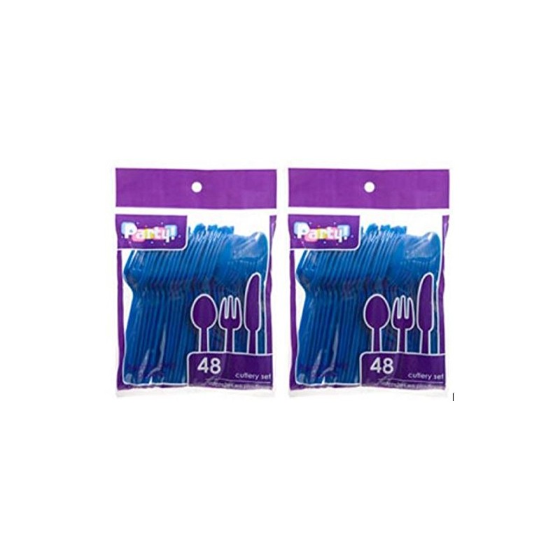 Blue Heavy Duty Plastic Cutlery Sets - 32 Spoons, 32