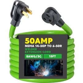 Tellegloww NEMA 14-50P to 6-50R Welder Adapter Cord 15 FT 8AWG 50Amp Welder Extension Cord,4 Prong to 3 Prong Power Adapter with Handle, 50 Amp 250V 12500 Watt, ETL Listed