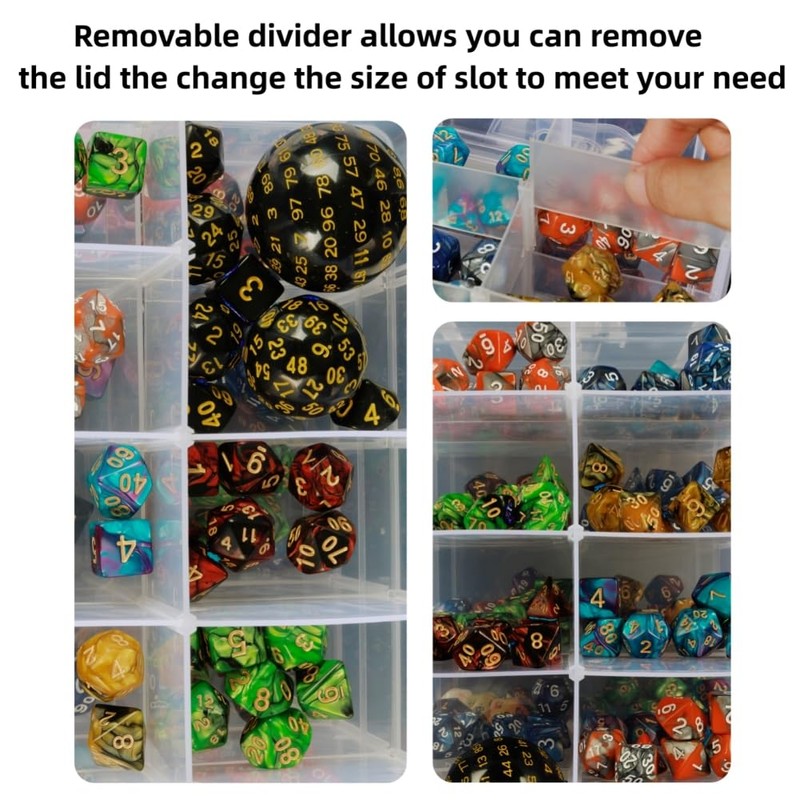 PUGED DND Dice Storage Box with Removable Dividers Polyhedral Dice
