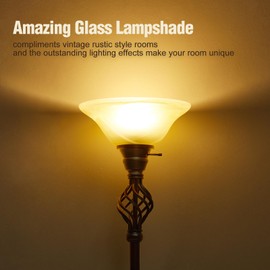GyroVu Torchiere Floor Lamp for Living Room, LED Standing Reading Light for Bedroom with Glass Shade for Living Room Corner Bedroom Home Office,Bulbs Included (Yellow Lampshade, Glass 1 Head)