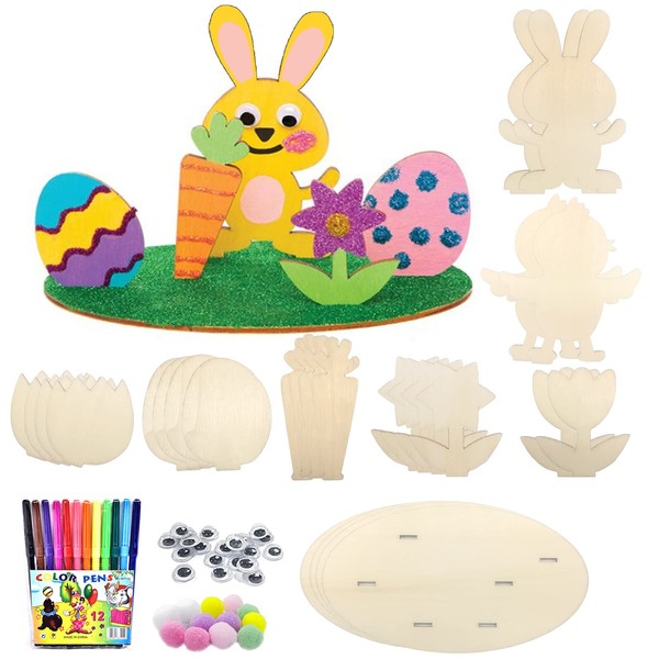 Mecctuck Pack of 72 Easter Craft Wooden Set, DIY Easter