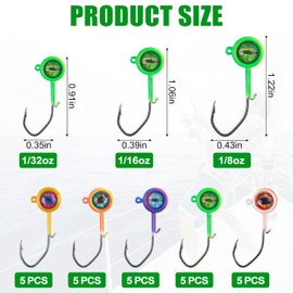 Crappie Jig Heads for Fishing,25pcs Big Eye Jig Heads Fishing Lure with Wired Bait Keeper Oversized Eyes Jigs Swimbait Jighead Hook 1/16oz