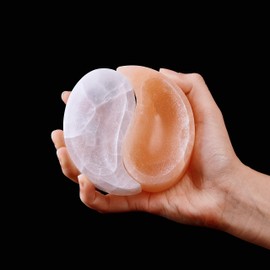 CNYANFEI 4” Yin Yang Selenite Bowl Fish Shape White Selenite Orange Selenite Charging Bowl Natural Crystal Stone Bowl for Home Decor Crystal Grid Feng Shui Gift