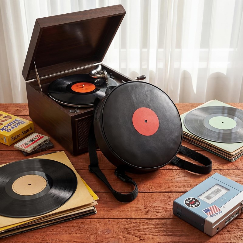 Reginary Vinyl Record Backpack Round Novelty Music Bag with Adjustable