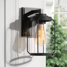 LALUZ Outdoor Porch Light, Matte Black Exterior Wall Light, Anti-Rust Outdoor Light Fixture Wall Mount Lantern with Clear Glass, Farmhouse Outdoor Wall Sconce for Front Door, Garage, Yard, 11”