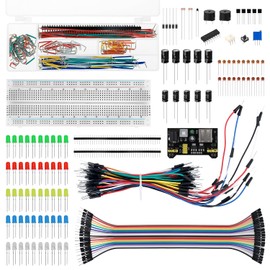 QWORK® 420 Pieces 37 Values Electronic Component Kit with Breadboard, Power Module and Jumper, Compatible with Arduino, STM32, Raspberry Pi