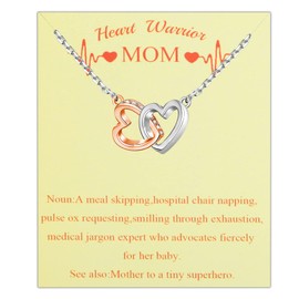 BAUNA CHD Disease Awareness Gifts Double Heart Necklace for Heart Warrior Mom Women Heart Disease Gift Jewelry (Heart Warrior Mom Necklace)