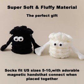 YKW Magnetic Crazy Socks - 2 Pairs Fun Cartoon Ghost & Monster Socks That Hold Hands - Unique Novelty Gifts for Men Women Best Friends, White&Black