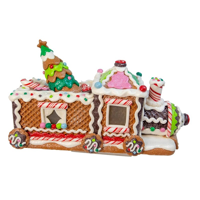 Kurt Adler 7-inch LED Gingerbread Train with Tree Table Piece