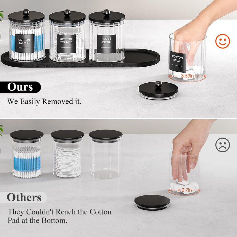 masadi 4 Pack Glass Qtip Holder Set with Tray- Bathroom