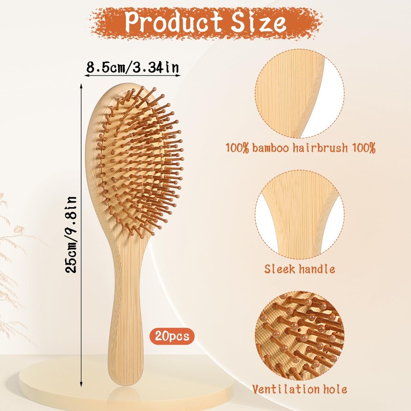 20 Pcs Wooden Hair Brush Bulk, Anti-Static