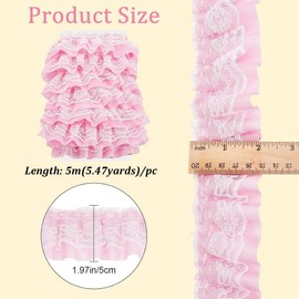 GORGECRAFT 5m*50mm Double Layer Chiffon Lace Edge Trim Pink Pleated Gathered Organza Tulle Fabric Ruffles Lace Edging Trimmings Ribbon for Sewing DIY Crafts Wedding