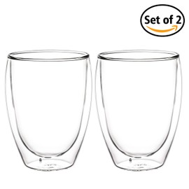 BLUE BREW , 2 PC Set of 12 Oz Double-Walled Insulated Glass Mug, 12 oz, Clear