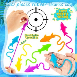 HLARTNET 200 PCS Sticky Shark Toys for Kids, Stretchy Shark Gifts Bulk, Ocean Under Sea Themed Favors Goodie Bags Stuffer, Classroom Prizes Students Rewards