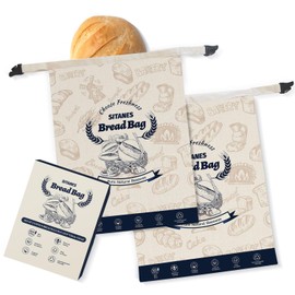 SITANES Reusable Beeswax Bread Bags (2-Pack) – 16.5×12.6 Inches Natural Cotton Bread Bags with Zipper Closure, 10L Large Capacity & Portable Design, Fridge-Safe, for Sourdough & Homemade Food