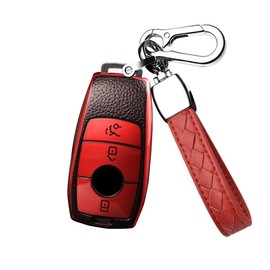HIBEYO HIBEYO Autoschlssel Hlle passt fr Mercedes E Klasse Schlsselhlle Schlsselbox fr Benz Class-E C S A CLA GLA GLE GLC GLK AMG Schutzhlle Schlsselanh?nger TPU Leder Texture Schutzhlle-Rot