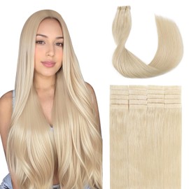 SURNEL Injected Tape in Hair Extensions 14 Inch Platinum Blonde Natural Real Hair Extension Upgraded Seamless Remy Invisible Skin Weft Straight 20 Pcs 30g(#60-14)