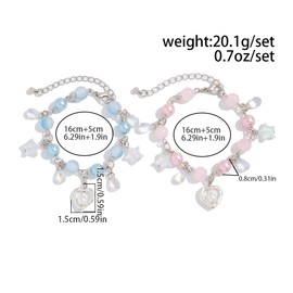 QRH 2PCS Punk Y2K Matching Bracelet for Women Men Cool Y2K Pearl Strawberry Envelope Love Heart Star Beaded Bracelets Set Aesthetic Grunge Punk Beads Bracelet for Couples Friends Jewelry Gifts,