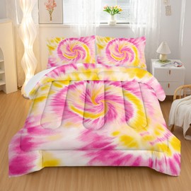 Nttopship Pink Tie-dye Comforter Sets Twin Size,Abstract Modern Art Bedding Set for Your Room,Graffiti Soft Lightweight Quilted Set All Season 1 Comforter and 2 Pillowcases