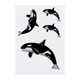4 x 'Orca' Temporary Tattoos - Water Resistant, Skin-Safe, Non-Toxic Transfers, Mixed Sizes (TO00041541)