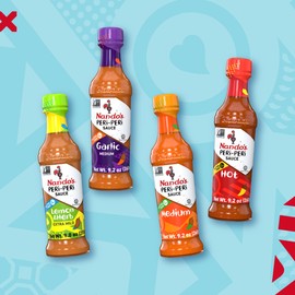 Nando's PERi-PERi Hot Sauce Variety Gift Pack - Medium, Hot, Garlic, Lemon & Herb Piri Piri Sauces | Flavorful Hot Sauce Gift Set Box | Great as Wing Sauces! Gluten Free - 9.1 oz (4 Pack)