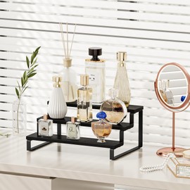 Giikin 3 Tier Display Stand Riser, Wooden Display Stand Perfume Organizer Stand Cupcake Stand Holder, Tiered Display Stand Risers Display Shelf for Home and Shop, Black
