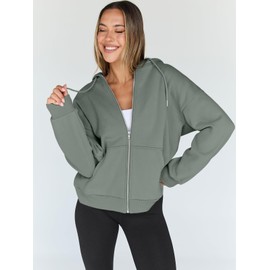 Trendy Queen Womens Zip Up Hoodies Oversized Sweatshirts Fall School Fashion Outfits Casual Jackets 2025 Winter Clothes LightGreen XL